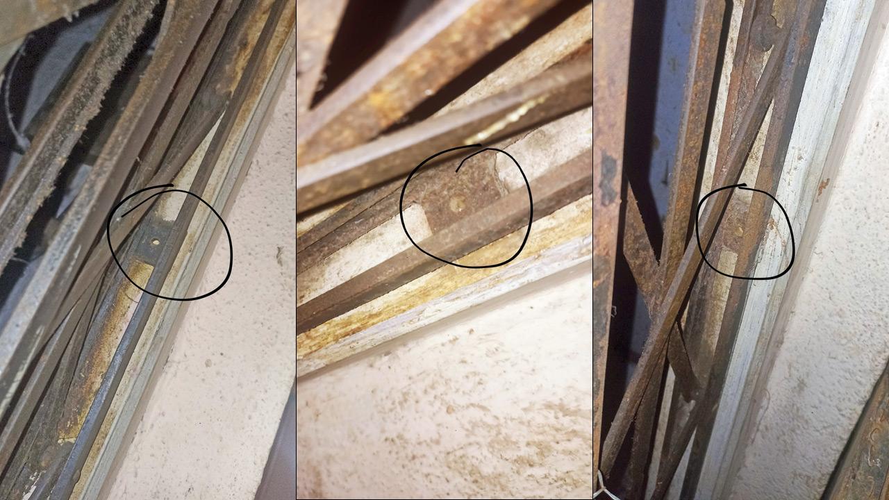 Side railings are fixed with clips on the lift’s outer doors; While some floors have clipped railings, photographs show safety clips missing on other lift doors. Pics/By Special Arrangement