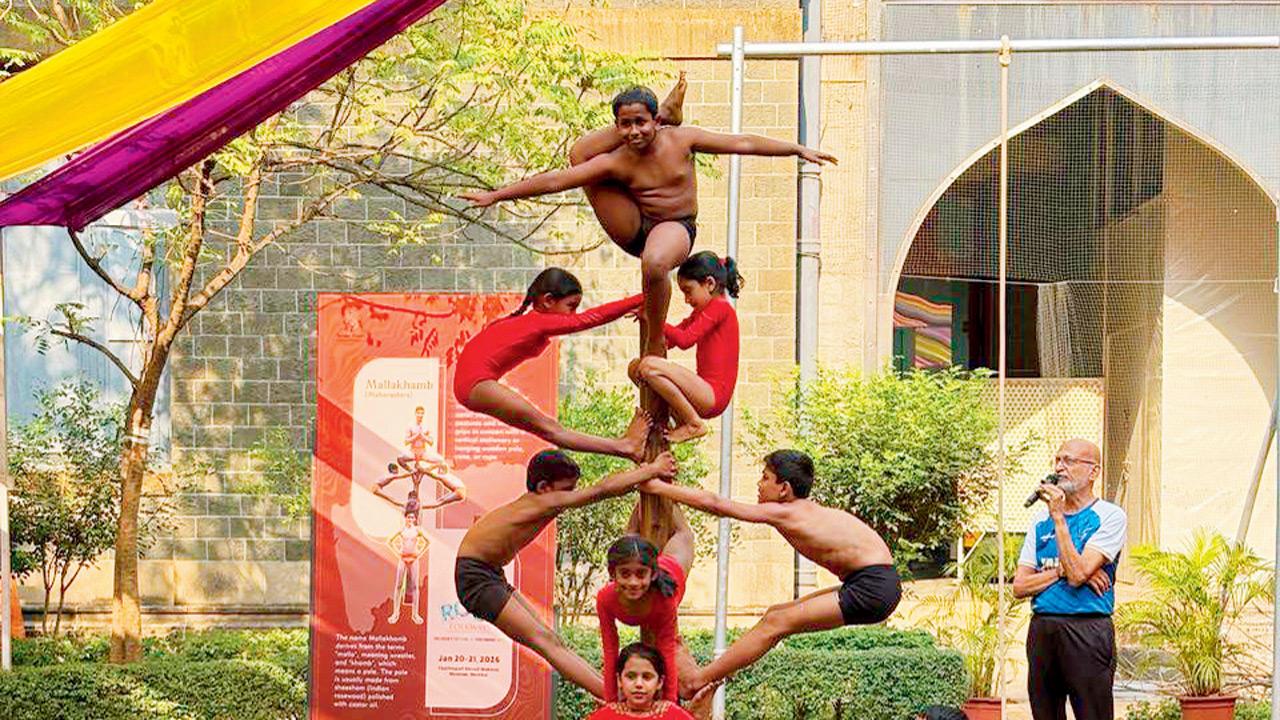Children performing Mallakhamb at the fest. Pic courtesy/Tender Roots
