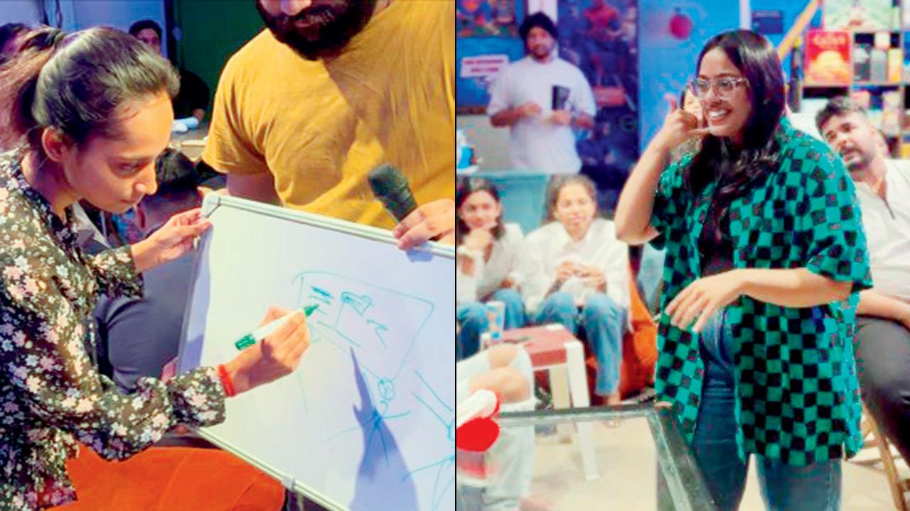 A participant sketches a character during the activity rounds; (right) a fan at a mimicry round. Pics courtesy/Loft 64