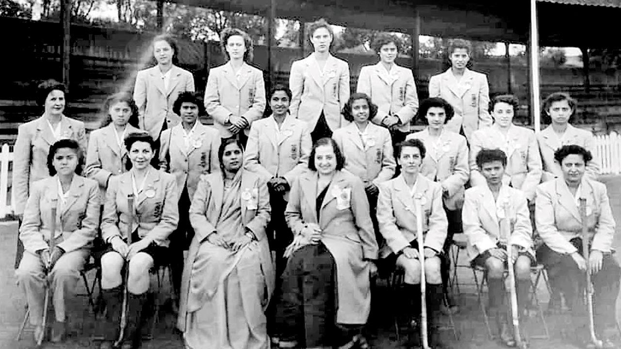 Norma Arklie (standing leftmost, last row) with the first women’s hockey team to England, at the international tournament in Kent, 1953.  Pic/Facebook@Anglo-Indian Stories