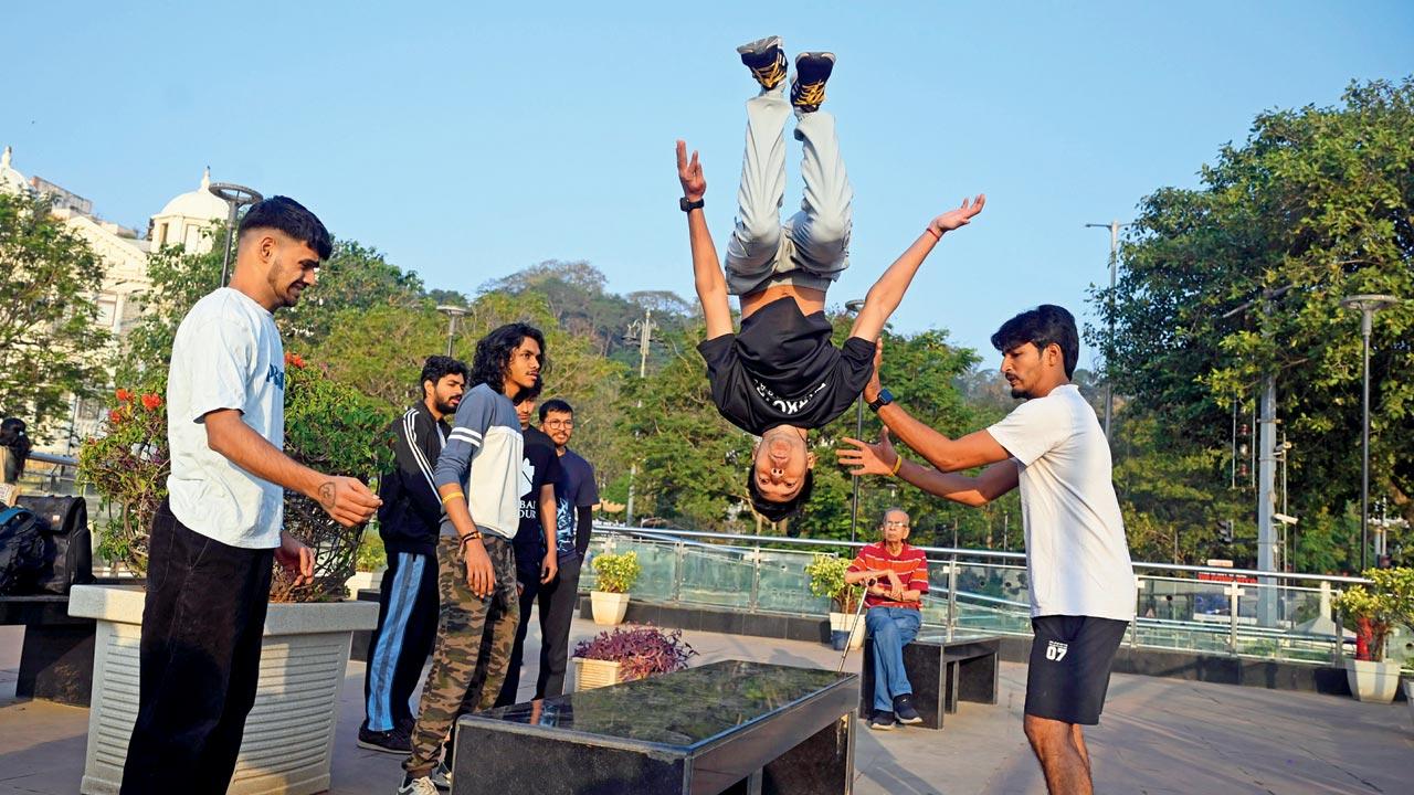 An athlete performs a flip 