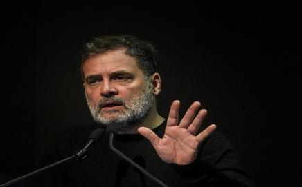 Rahul Gandhi addresses the National MGNREGA Workers’ Convention in New Delhi, on Thursday. Pic/PTI