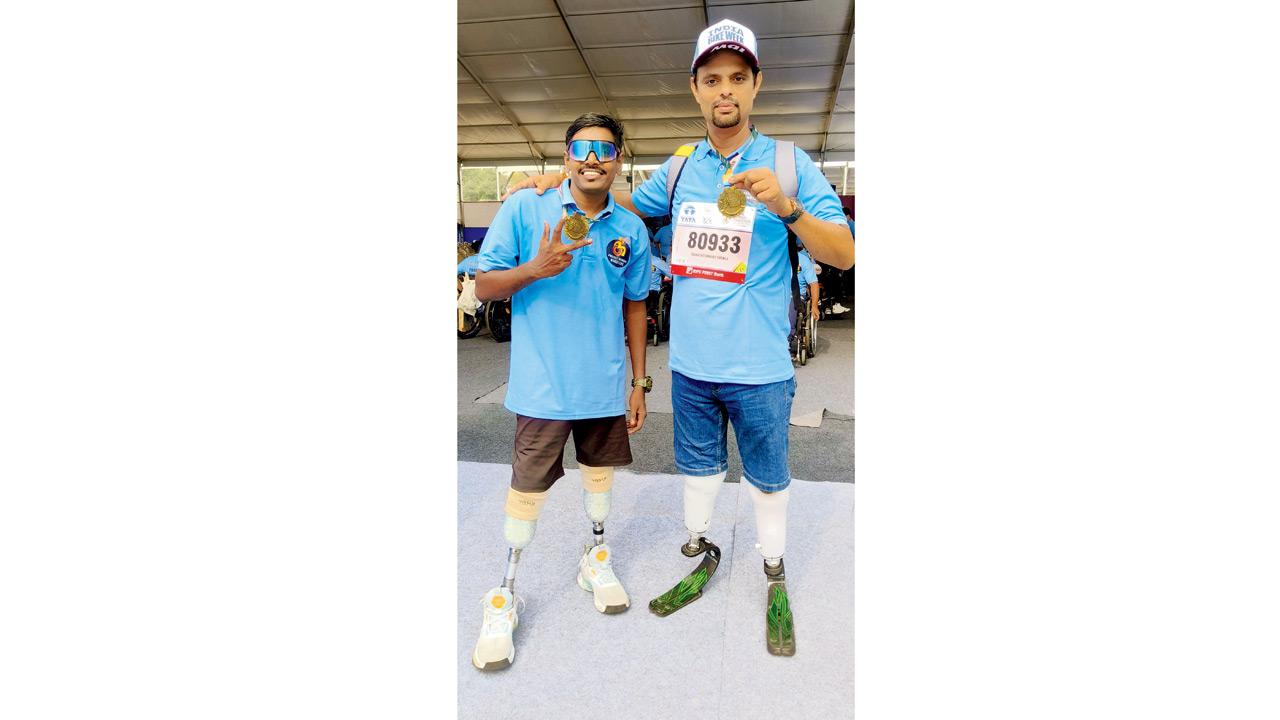 Ramesh Shukla (left) lost both legs in a train accident in 2019, while Angelo Frances had a similar accident in 2012