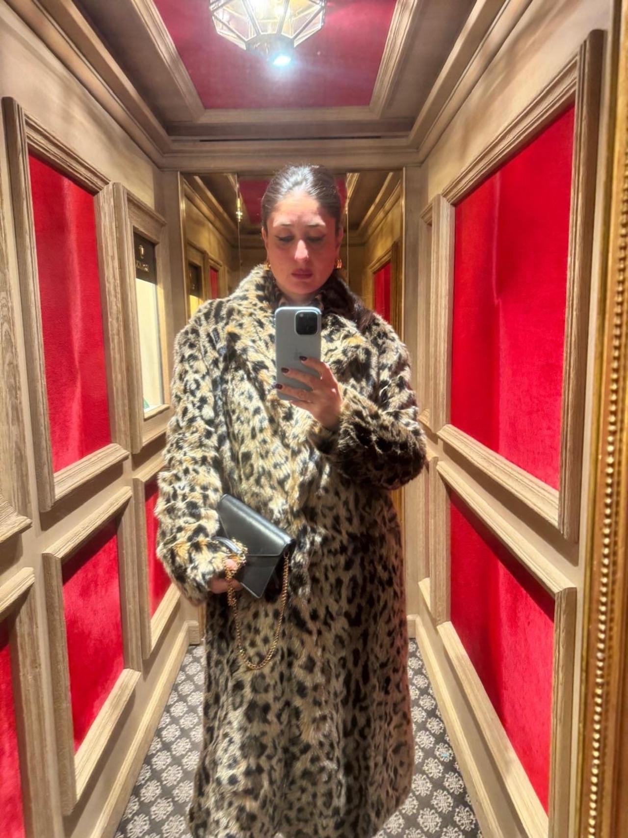 <p>Kareena Kapoor just turned her mirror selfie into a major style moment in a bold animal-printed long jacket! She proves that prints never go out of style.</p>
