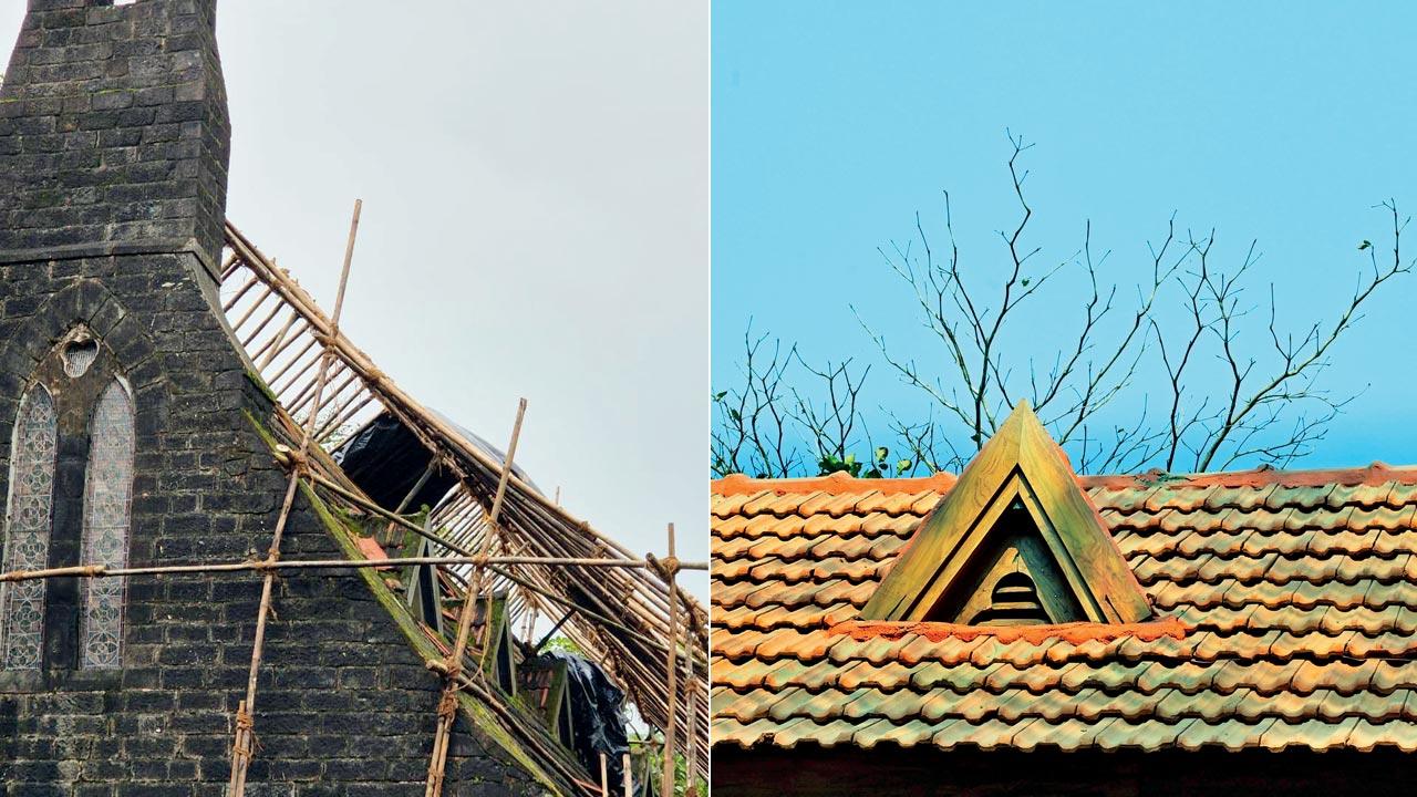 The nature of monsoons in the region made the roof restoration; (work in progress (right) restored roof) a primary concern for the architectural team. Pic Courtesy/Five Cross Architects 