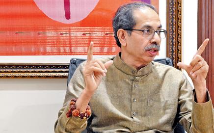 Shiv Sena (UBT) chief Uddhav Thackeray makes an emphatic point while speaking to mid-day ahead of the civic polls at Matoshree, Bandra East, on Thursday. Pic/Rane Ashish Raje