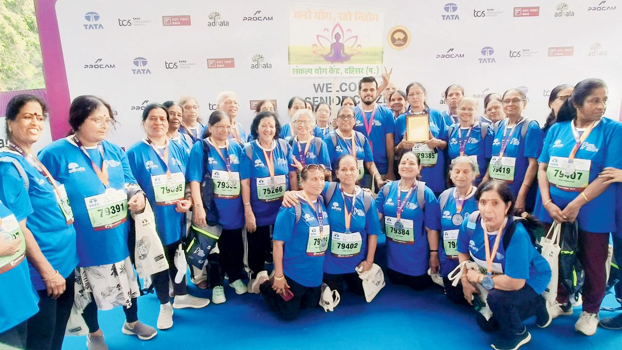 Members of Dahisar-based Sankalp Yoga Kendra take part in the 6 km run; the group has been practising yoga together for over 12 years