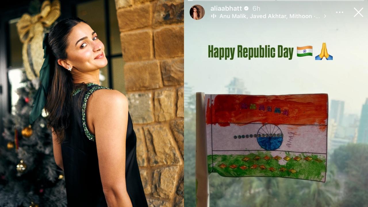 In a cute gesture, Alia Bhatt shared a picture of the national flag, prepared by her daughter Raha and sent her greetings.