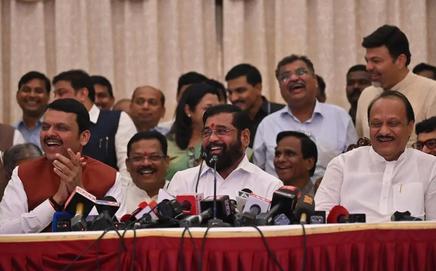 CM Fadnavis, Shinde and Ajit Pawar during the press conference held in Dec, 2024. File Pic/Atul Kamble