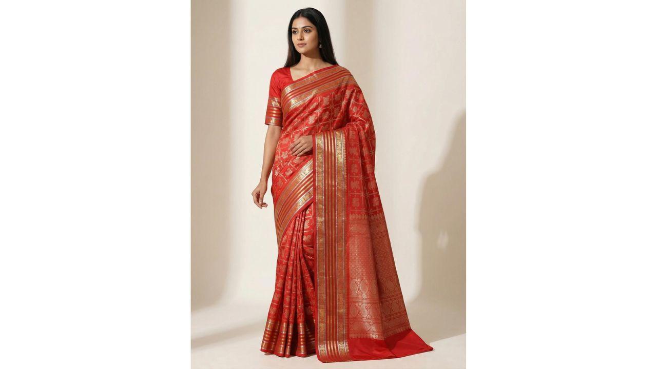 Red and Traditional Pure Zari Silk Saree