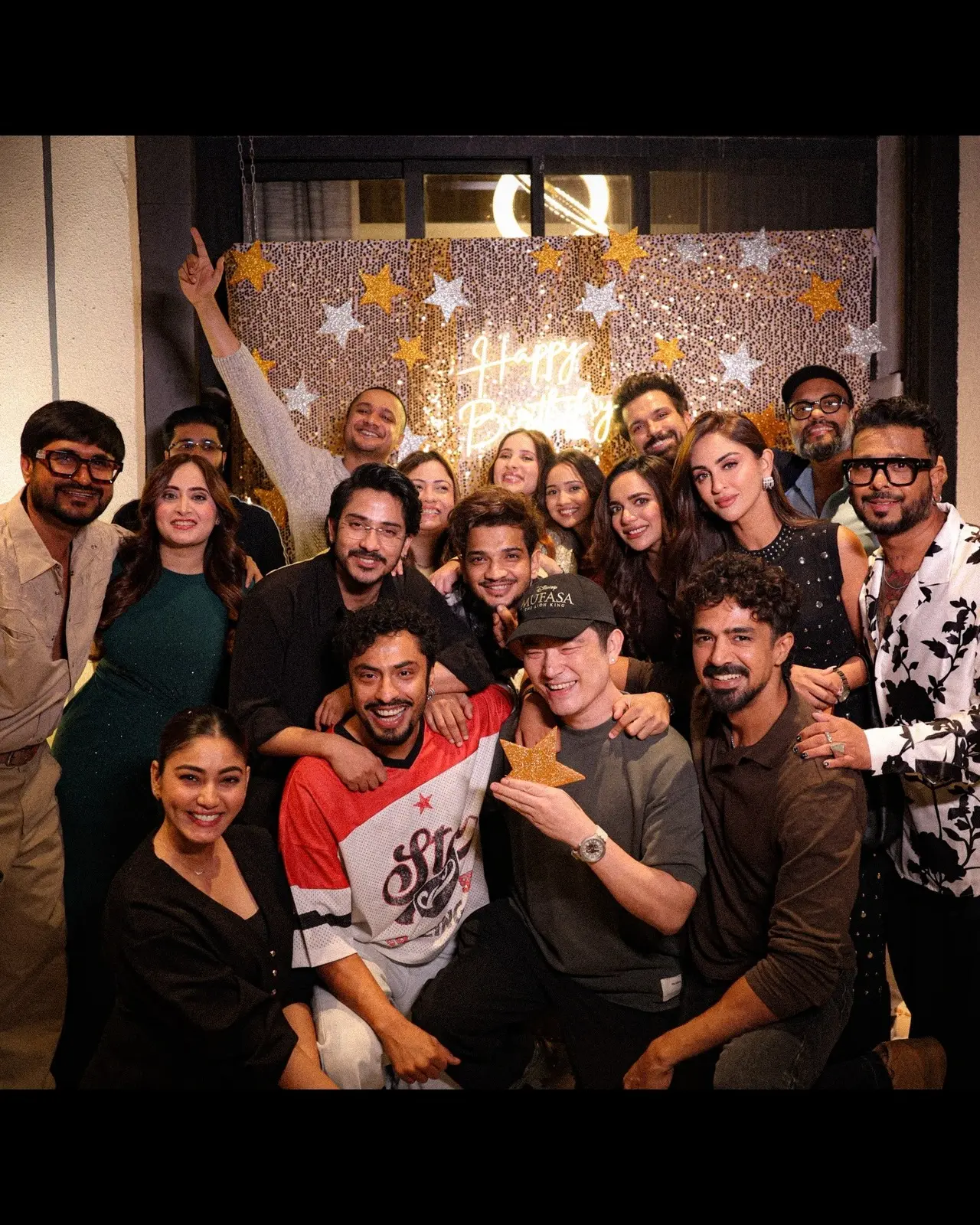 The squad was seen posing for a group picture against the birthday decor. This picture includes Sana Makbul, Purav Jha, Meiyang Chang, Aashi Singh, Krystle D'Souza, Rithvik Dhanjani, Saqib Saleem and others.