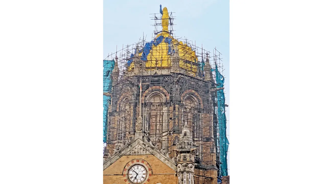 Heavy rain causes leaks in Mumbai's iconic CSMT dome Parts of the exterior of CSMT have been covered with protective sheeting as conservation work continues on the UNESCO World Heritage building