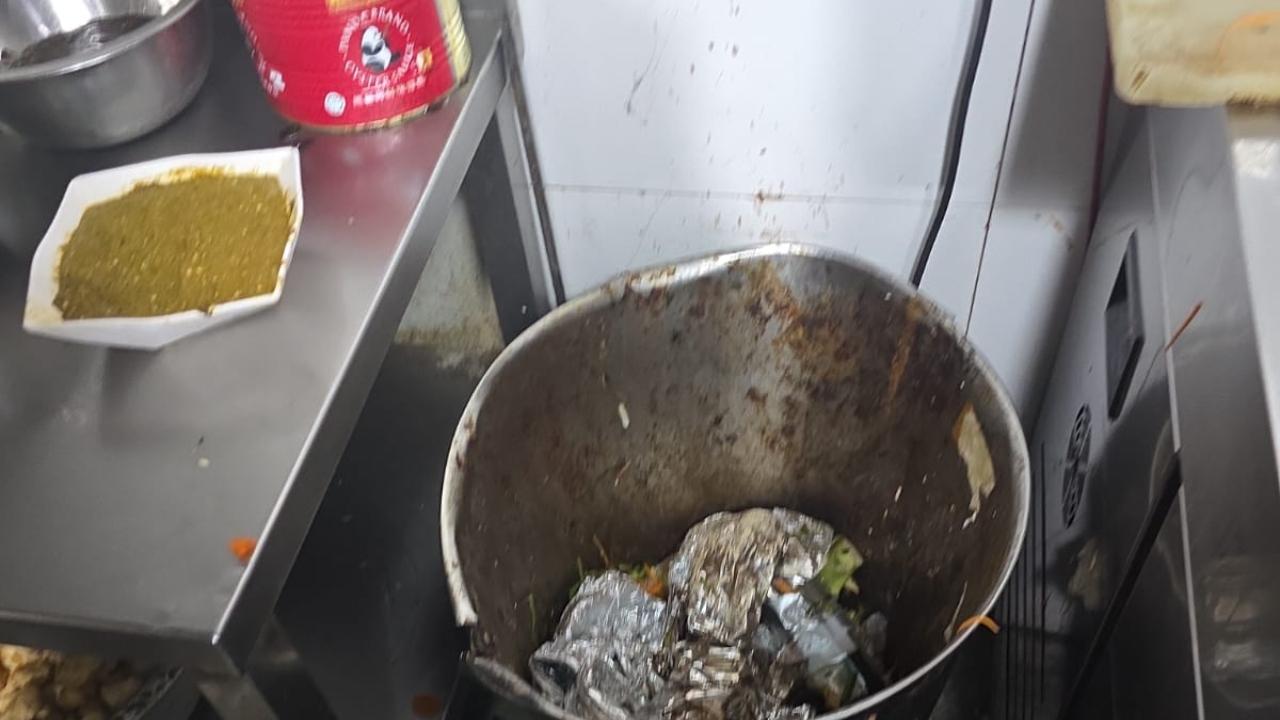 The issues included wet and slippery kitchen floors, lack of raw material records, absence of drinking water testing reports, missing oil quality records, poor separation between vegetarian and non-vegetarian food items and open windows without insect protection