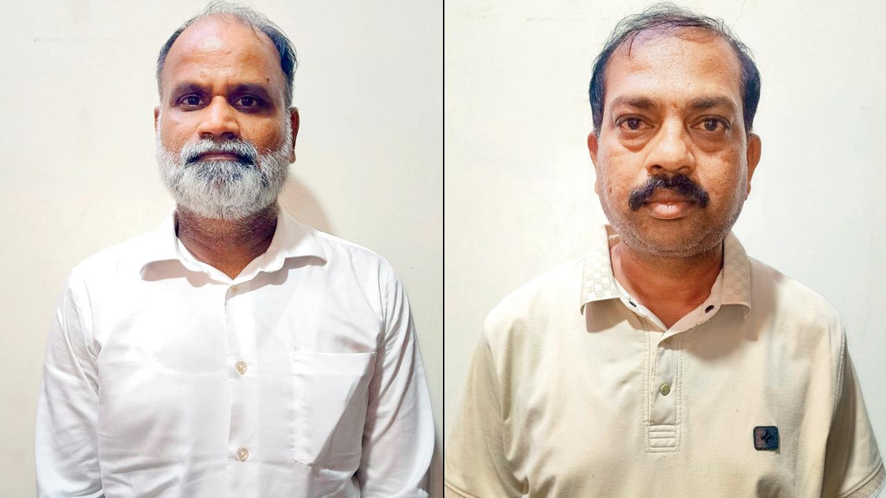 Navi Mumbai firm faces Rs 47-crore investment fraud probe Police have arrested the company’s CMD, Sunil Kisan Palve (in white shirt), and agent Navnath Eknath Repale. Pics/By Special Arrangement