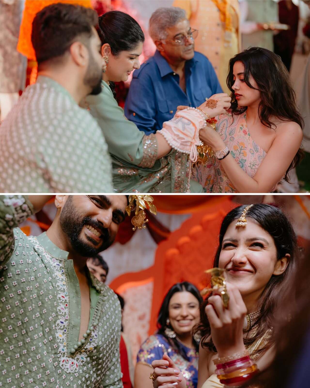 The ceremony also includes the tying of the kaleerein, with family members fastening the ornate golden bridal ornaments onto Anshula's chooda as everyone watches with excitement