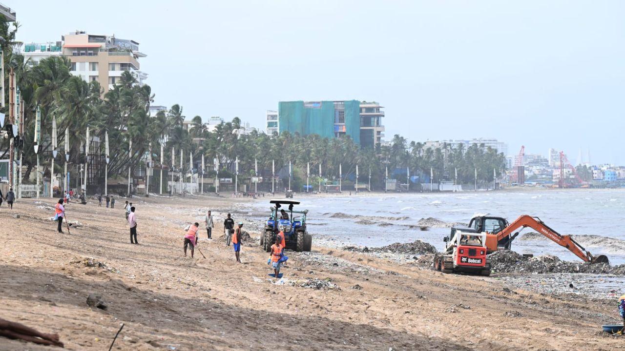 During the monsoon season, waste washed ashore from nearby coastal areas and water channels often adds to the burden of cleanup efforts