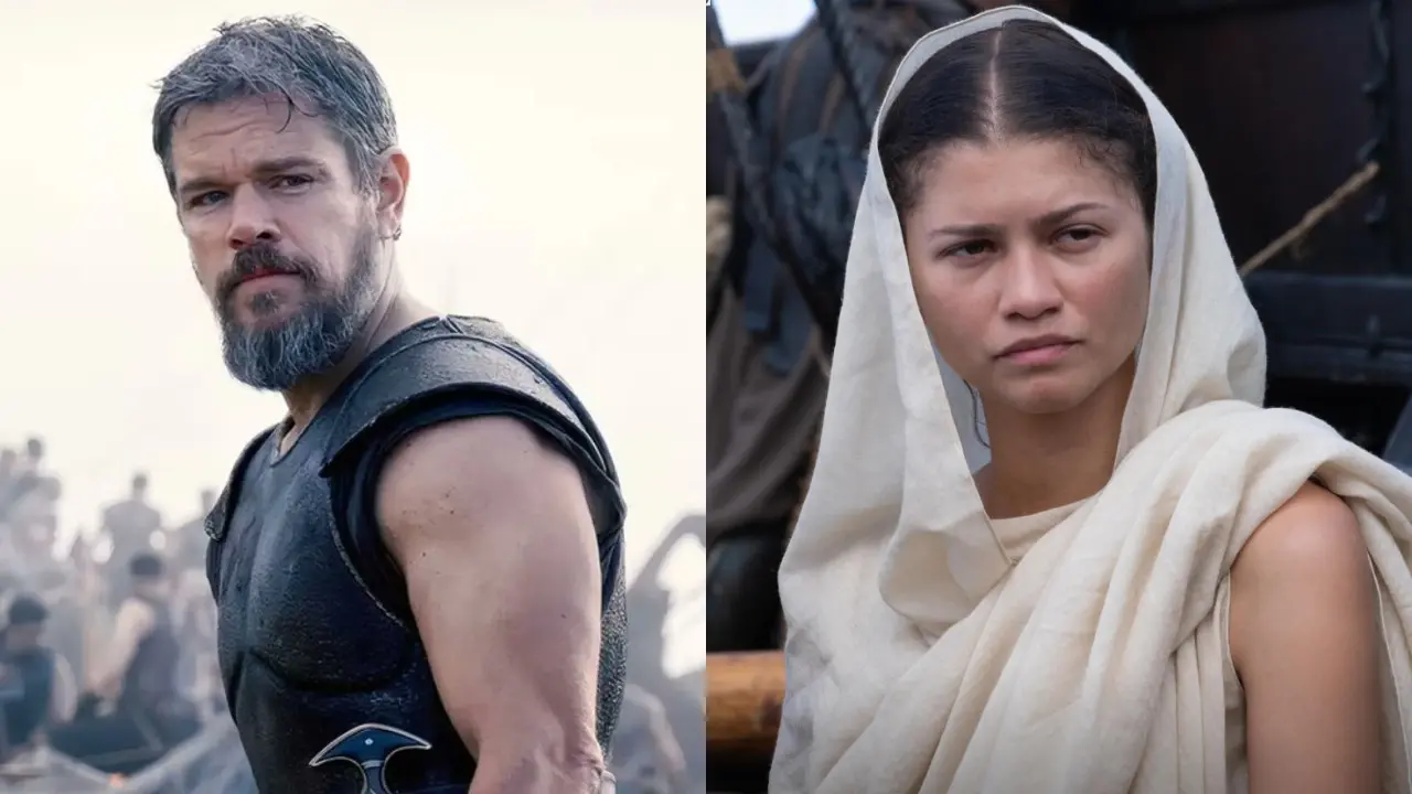 Matt Damon and Zendaya in The Odyssey. Pics via X