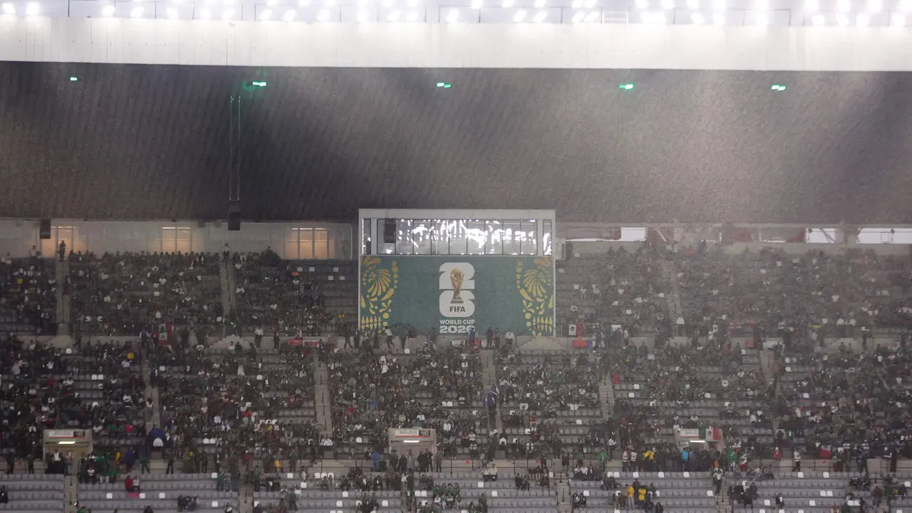 FIFA World Cup 2026 | Mexico v Ecuador World Cup game delayed by rain: stadium announcement Rain falls at the Mexico City Stadium ahead of the 2026 World Cup round of 32 football match between Mexico and Ecuador in Mexico City. Pic/AFP