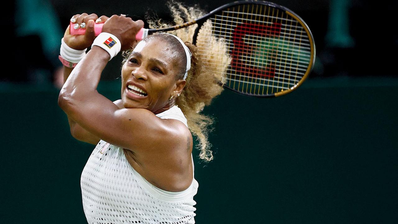 Serena Williams returns to Maya Joint during their first-round tie on Tuesday. Pic/AFP