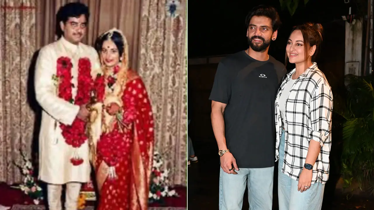 Zaheer Iqbal shares unseen wedding picture wishing ‘sasurjee’ Shatrughan Sinha Shatrughan Sinha with wife Poonam Sinha; (right) Zaheer Iqbal and wife Sonakshi Sinha. Pics/Instagram, Yogen Shah