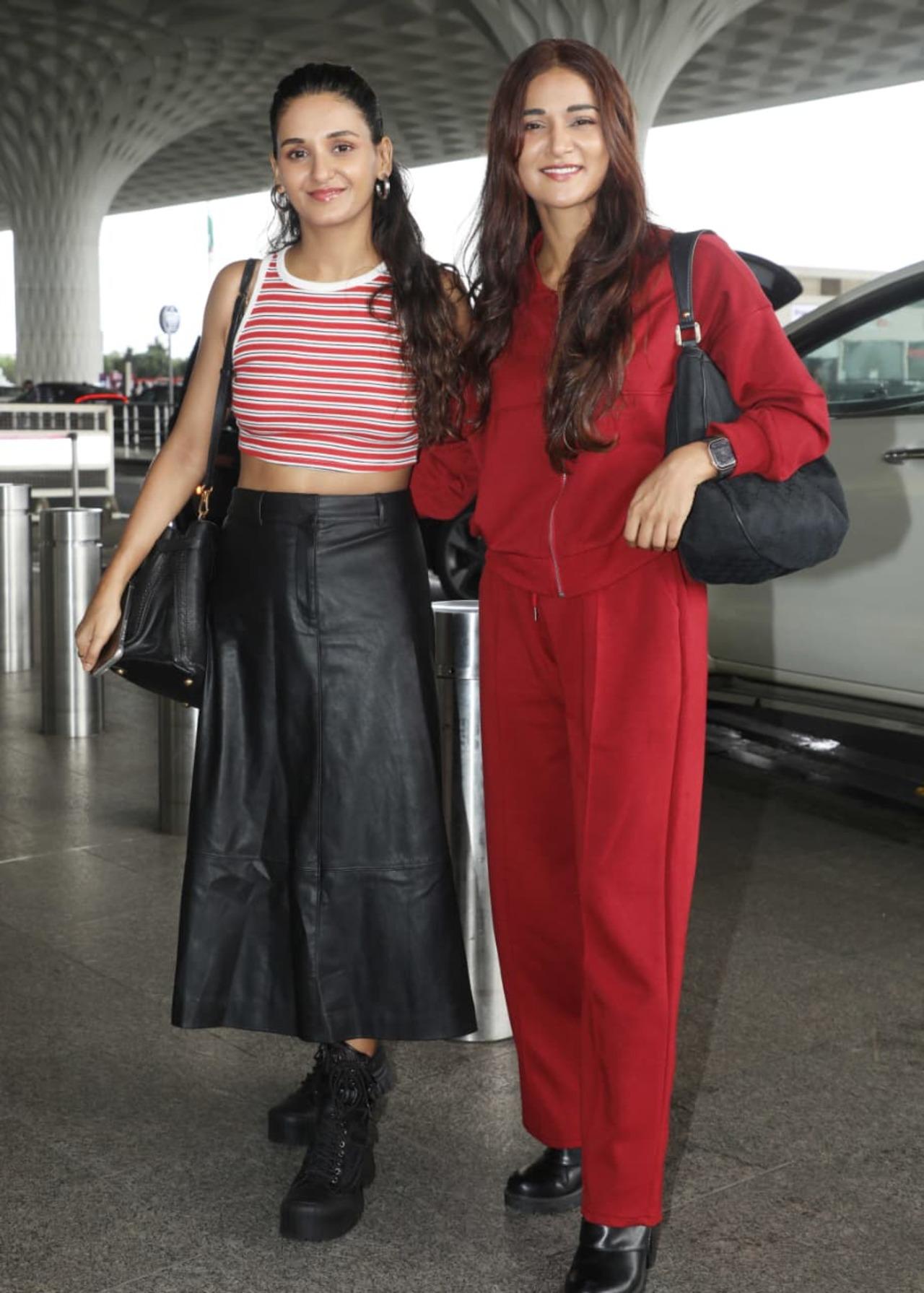 Red beauties, the Mohan sisters always keep their fashion foot foward when it comes to nailing their airport looks. Be it the leather skirt or the romper, they know it all