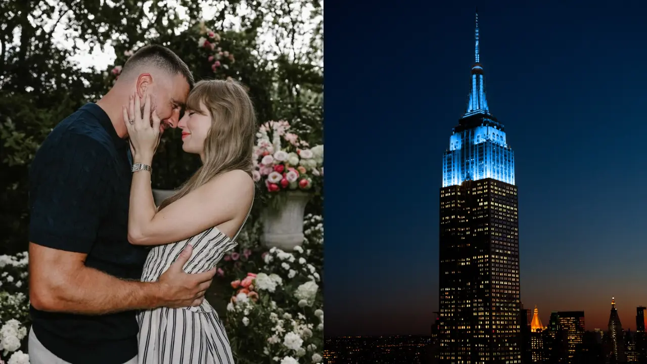 Empire State Building lights up to celebrate Taylor Swift-Travis Kelce’s wedding Taylor Swift with Travis Kelce, Empire State Building lights up. Pics via X