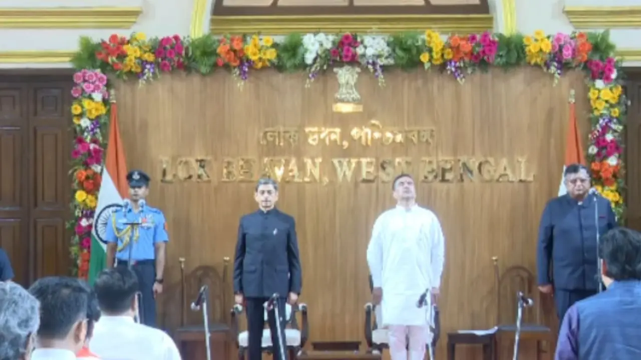 A total of 35 BJP MLAs were sworn in as Ministers at the Lok Bhavan on Monday. (Pics/X@BJP4Bengal)