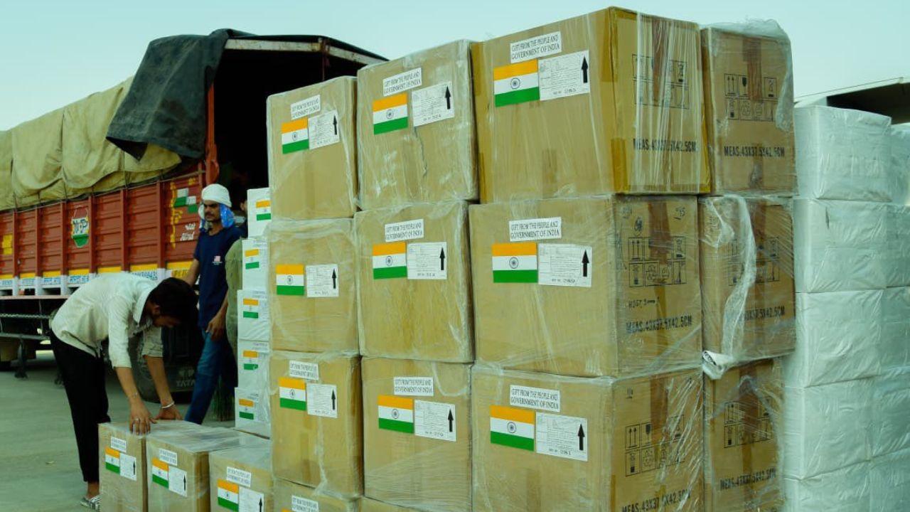 To support relief operations, India has sent nearly six tonnes of medical stores and humanitarian supplies, provided by the Ministry of External Affairs
