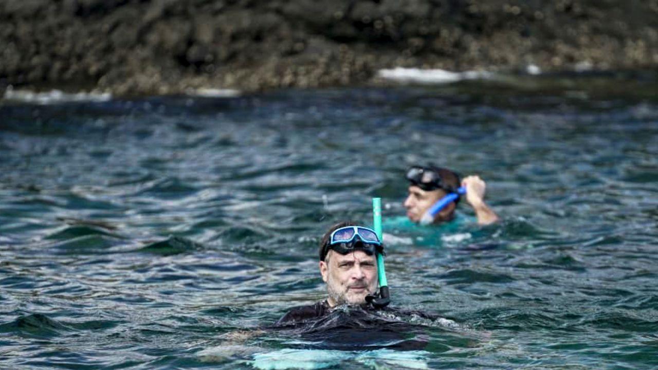 Rahul Gandhi went snorkelling during his visit to the Andaman and Nicobar Islands, exploring the region's rich marine life and scenic underwater environment