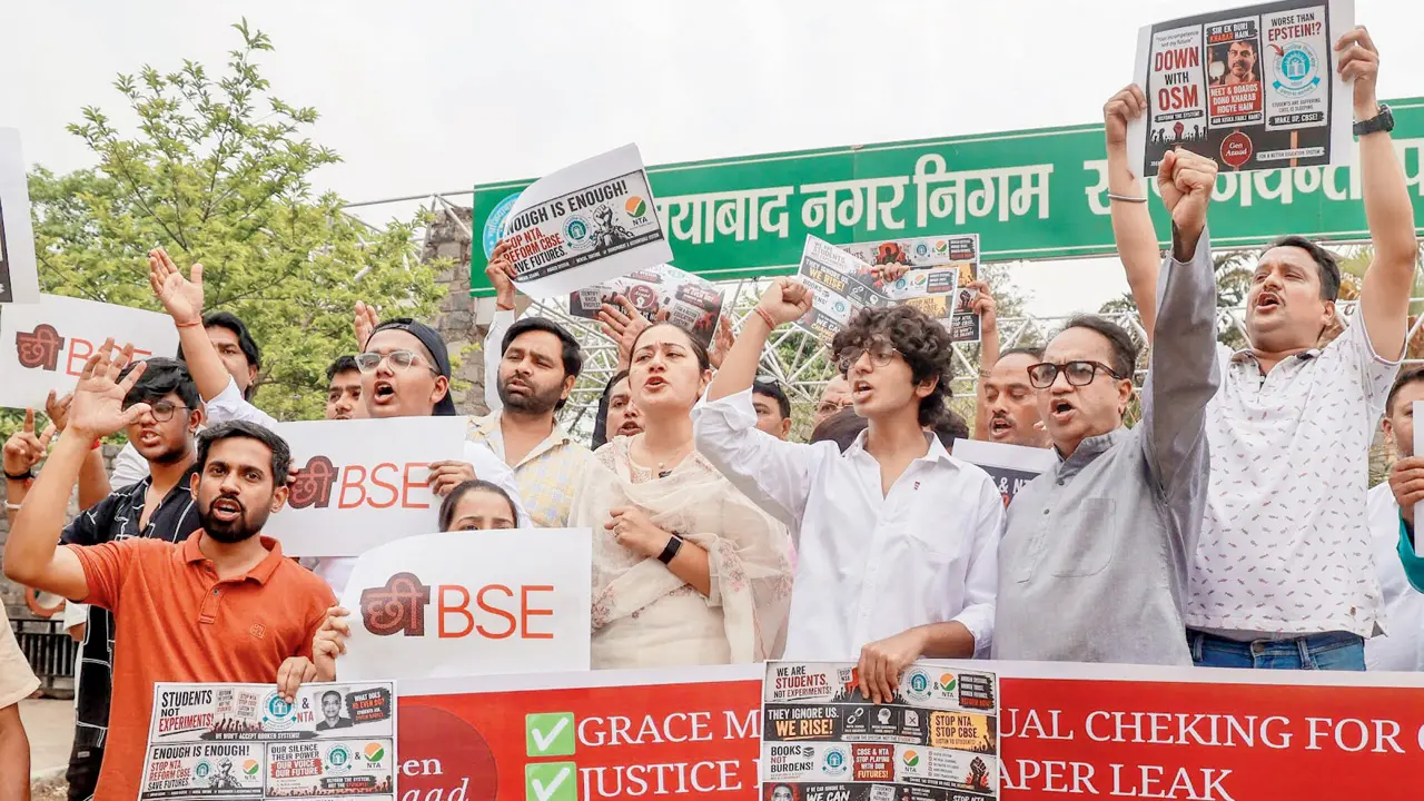 CBSE says OnMark portal risks have been contained People and students hold protests against the CBSE. PIC/X/@GenAzaad