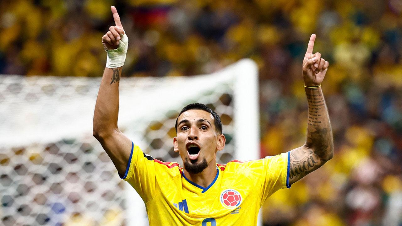 Colombia's defender Daniel Munoz celebrates scoring his team's first goal during the 2026 World Cup Group K football match between Colombia and Democratic Republic of Congo at the Guadalajara Stadium in Zapopan. Pic/AFP