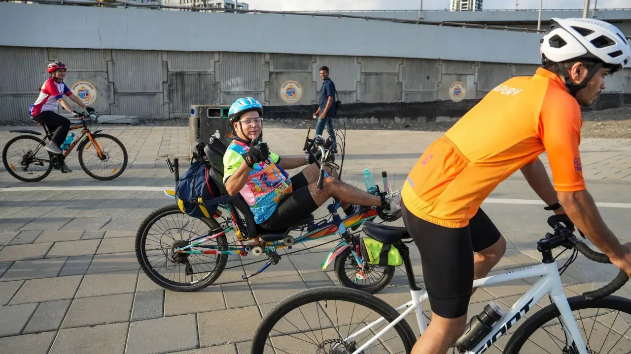 In Photos: Fit India Movement gains momentum with Mumbai cyclothon event Participants during the ‘Fit India Cyclothon – Cycling by the Sea’ organised under the Fit India Movement (Pics/PTI)