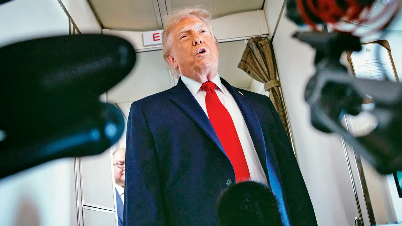 US eyes Iranian assets for Gulf allies’ reconstruction President Donald Trump speaks with reporters while aboard Air Force One. PIC/AFP