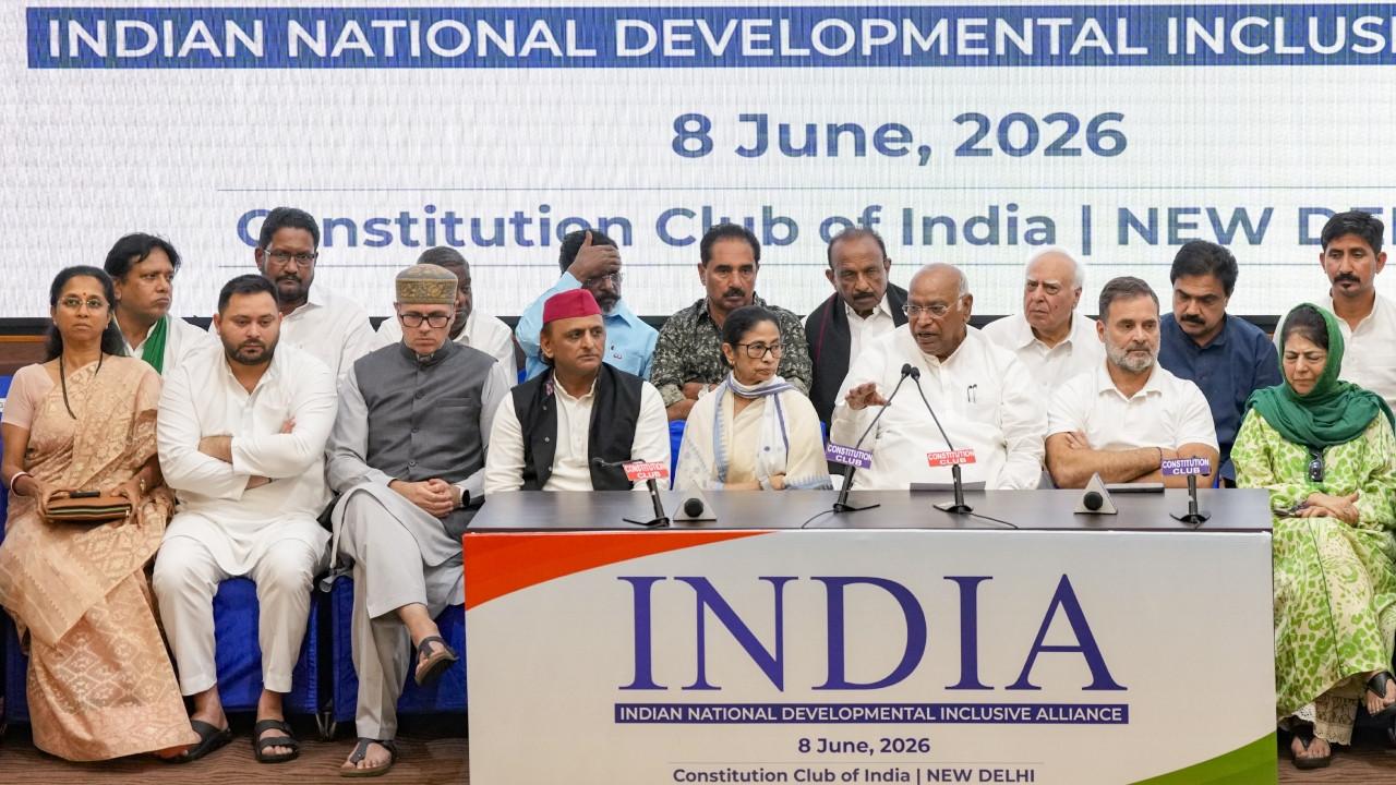 At the meeting, top leaders of several opposition parties called for the need to safeguard democratic values. Pics/PTI