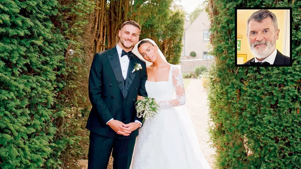 Leah Keane with husband Taylor Harwood-Bellis. Pic/Leah’s Instagram; (inset) Roy Keane