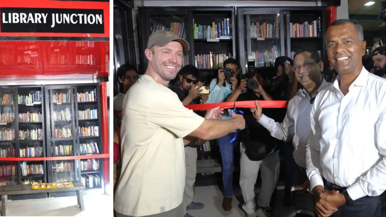 Former South African cricketer AB de Villiers inaugurates the ‘Library Junction’ at Churchgate station on Friday. PIC/WESTERN RAILWAY