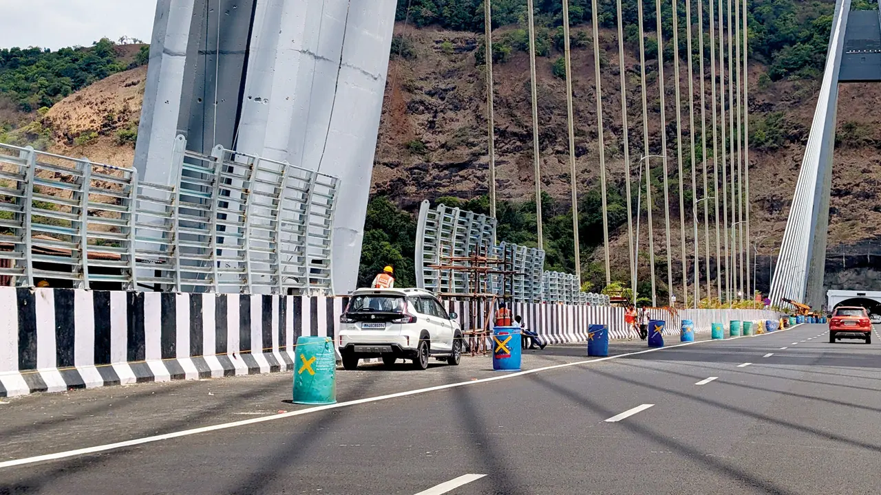The wind barriers being installed along the cable-stayed bridge section. PIC/BY SPECIAL ARRANGEMENT