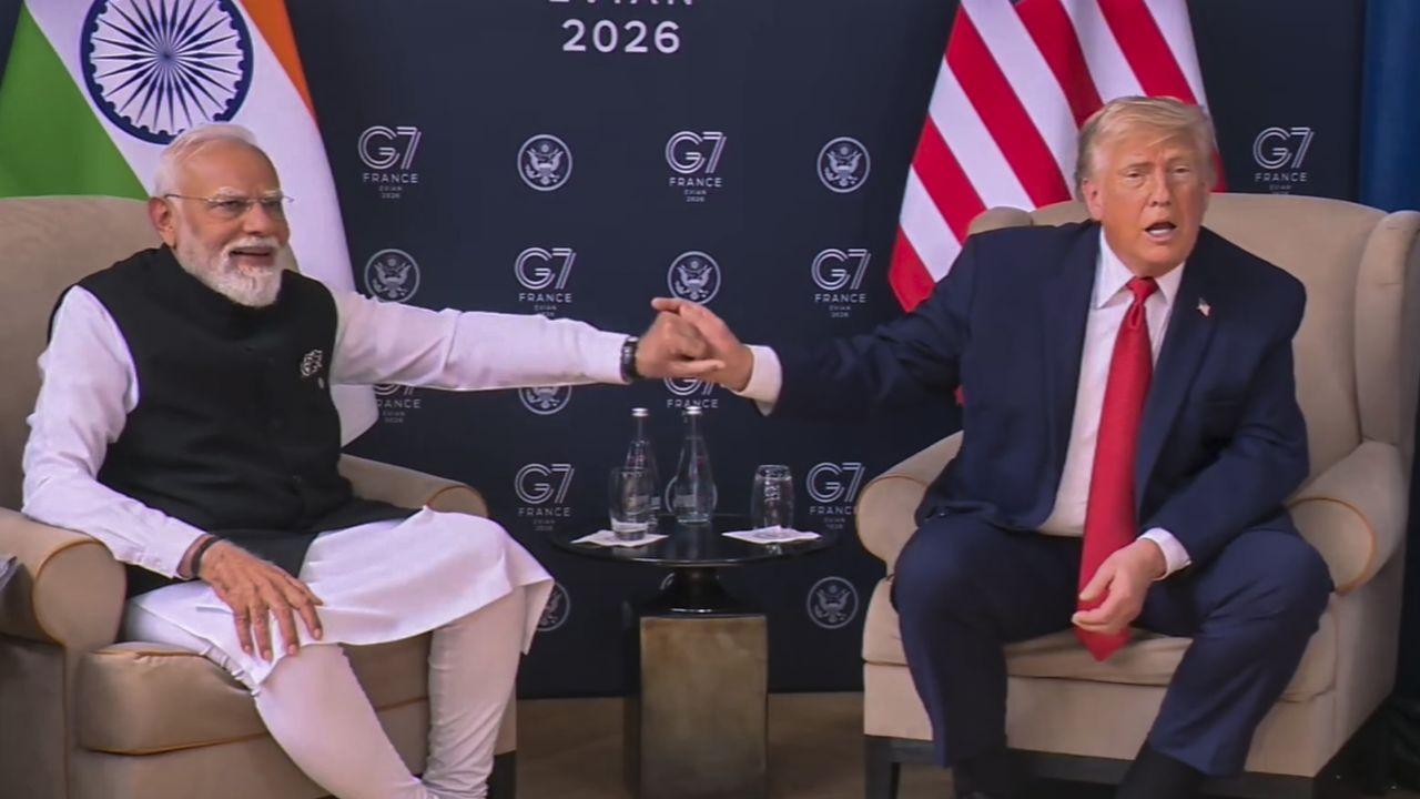 The two leaders were seen shaking hands after US President's act of friendship and support for PM Modi The two leaders were seen shaking hands after US President's act of friendship and support for PM Modi