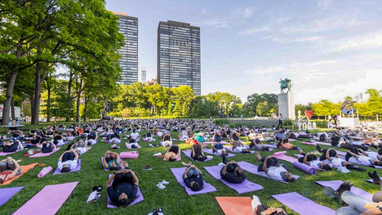 While the International Yoga Day is observed on the Summer Solstice, which falls on Sunday, the celebration was held earlier on Thursday because the UN is closed for the weekend and Friday is a partial holiday for Juneteenth, a day on which the US commemorates the end of slavery