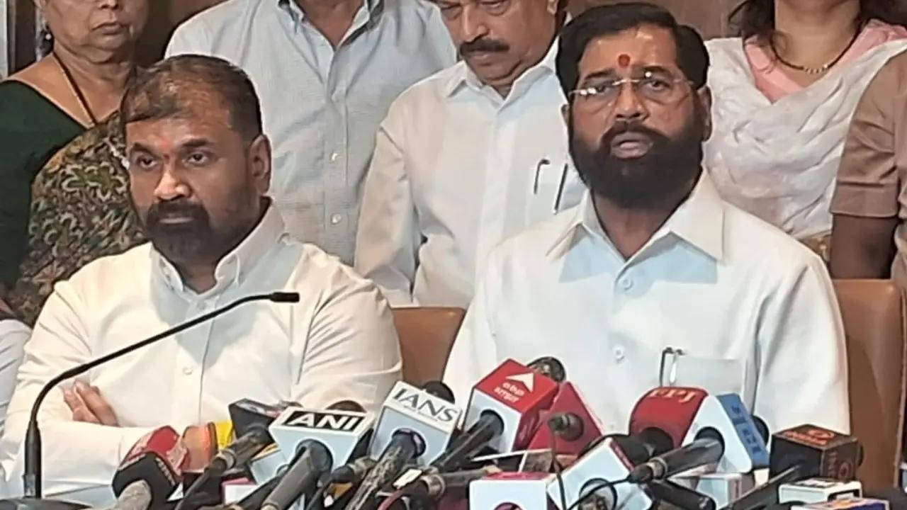 'Introspect instead of abusing defectors': Shinde's sharp message to Uddhav Sachin Ahir also filed his nomination for the post of Deputy Chairman of the Maharashtra Legislative Council as the Shiv Sena candidate. Pic/Sameer Abedi