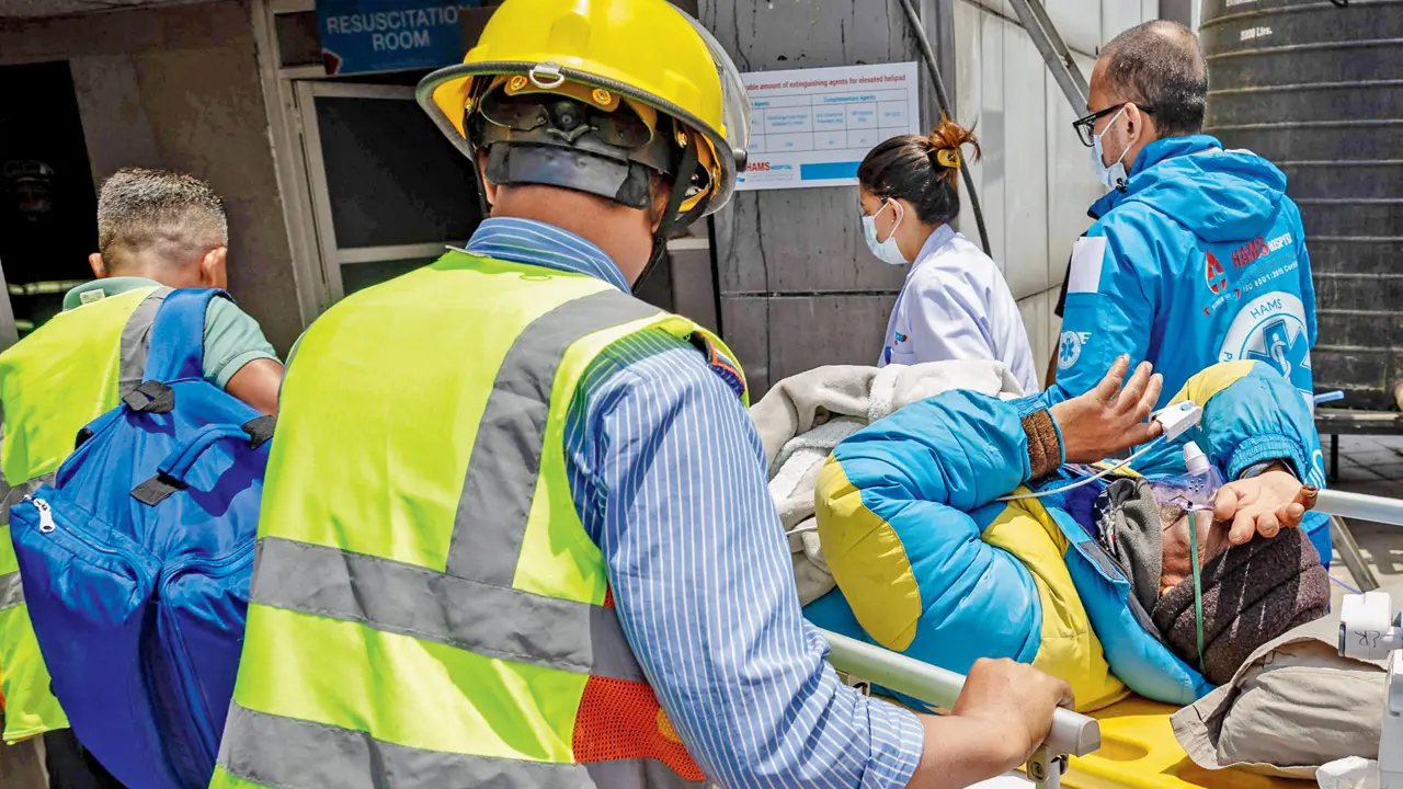 Dawa Sherpa arrives at the HAMS Hospital in Kathmandu on Thursday. PIC/AFP