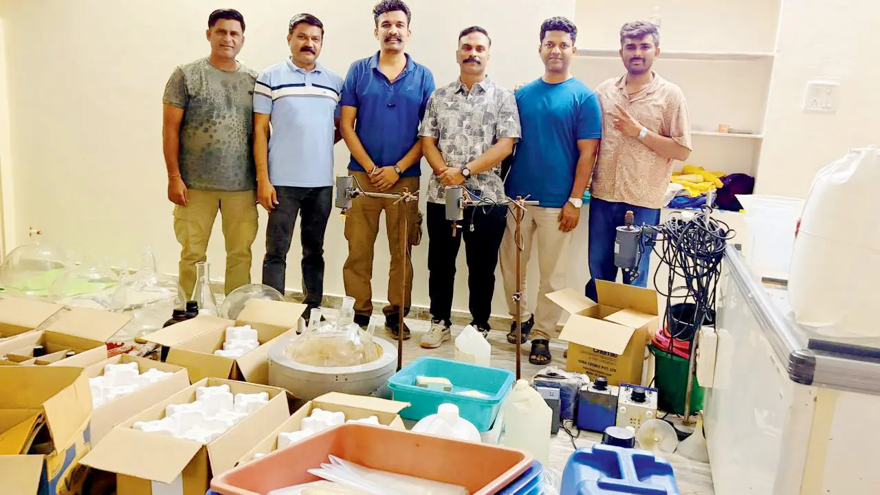 The Sakinaka police’s Anti-Narcotics Squad, after the raid in Narmada district, Gujarat