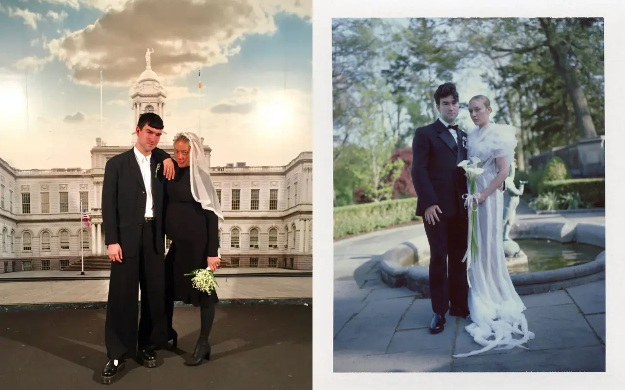 Chloë Sevigny
Left: Chloë Sevigny at City Hall in 2020, black turtleneck, black tights, white veil and a baby bump. Right: At her 2022 Connecticut ceremony in a jaw-dropping sheer Jean Paul Gaultier Couture gown. The only bride with two legendary looks Chloë Sevigny
Left: Chloë Sevigny at City Hall in 2020, black turtleneck, black tights, white veil and a baby bump. Right: At her 2022 Connecticut ceremony in a jaw-dropping sheer Jean Paul Gaultier Couture gown. The only bride with two legendary looks