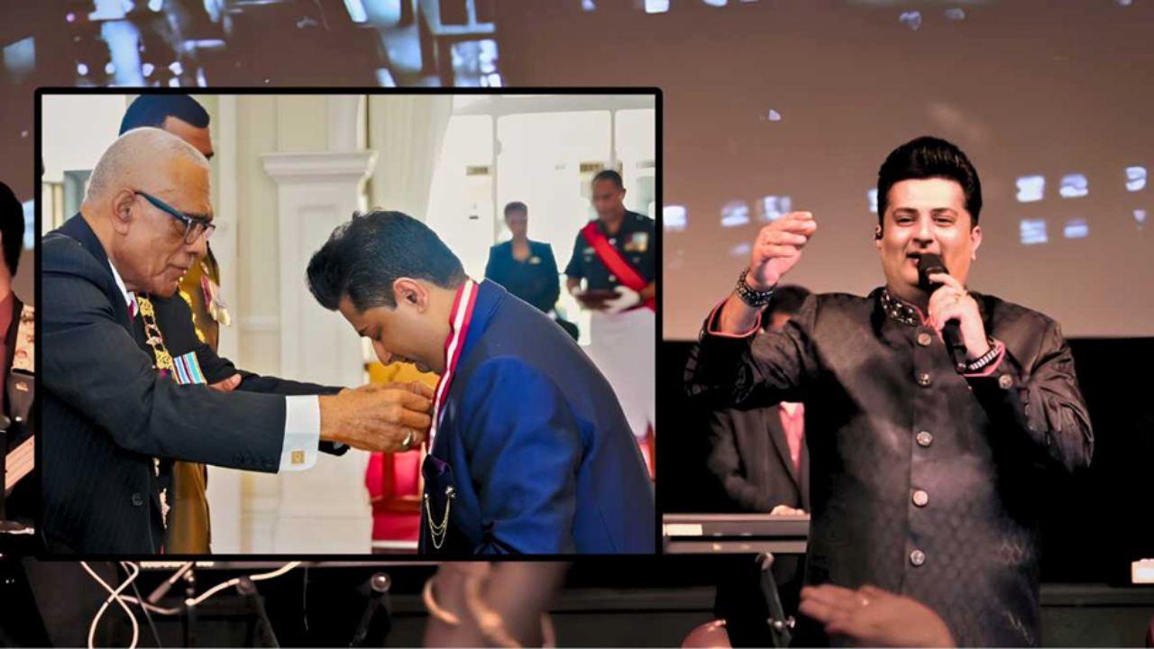 With Sumeet Tappoo, every concert ticket carries a heartbeat Bollywood singer Sumeet Tappoo at a concert in US. (Inset): Sumeet Tappoo felicitated by the President of Fiji, His Excellency Ratu Naiqama Lalabalavu.