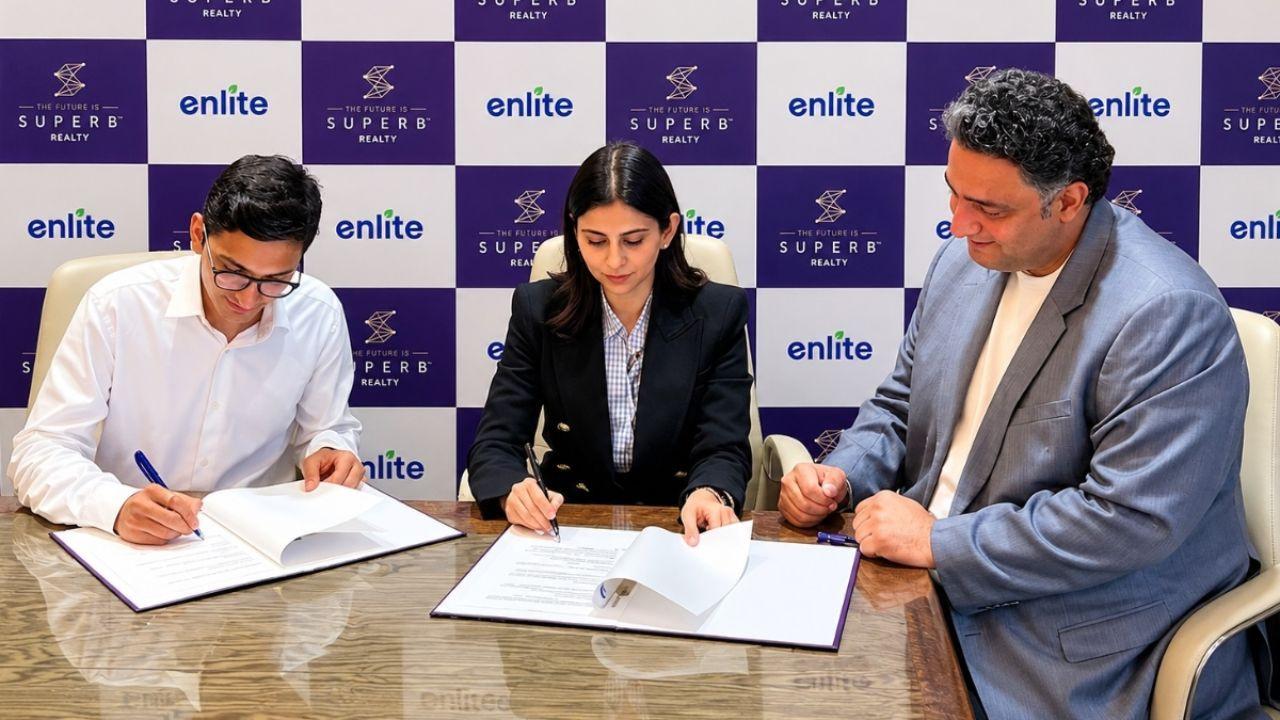 Superb Realty Partners with Enlite to Power Next-Generation Building Intelligence Mr. Shilpin Tater, Managing Director, Superb Realty; Ms. Garima Bharadwaj, Co-Founder & CTO, Enlite; & Mr. Gaurav Bali, Co-Founder & CEO, Enlite signing the MOU.