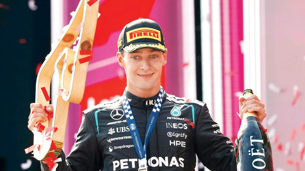 Austrian GP | 'Beautiful to be back on top step of podium': Merc star Russell George Russell with his winner’s trophy on Sunday. Pic/AFP