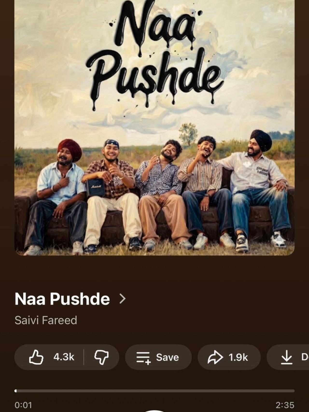 Katrina shared a screengrab of her new favourite Punjabi song, 'Naa Pushde' by Saivi Fareed. The actress added that she "discovered this song on all my own … absolutely nobody told me about it." Katrina shared a screengrab of her new favourite Punjabi song, 'Naa Pushde' by Saivi Fareed. The actress added that she "discovered this song on all my own … absolutely nobody told me about it."