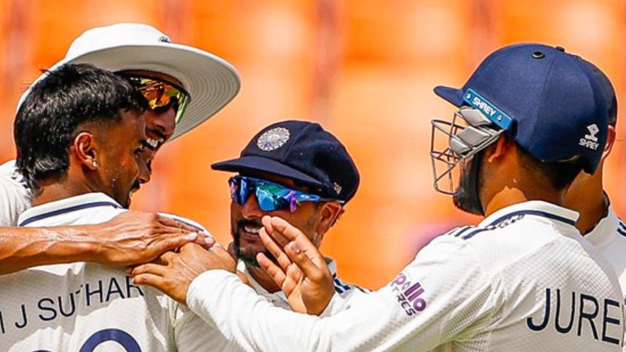IND vs AFG Test: India reduce Afghanistan to 28/1 after declaring first innings on 564 runs Team India's players celebrate a wicket during the one-off Test match against Afghanistan (Pic: X/@BCCI)