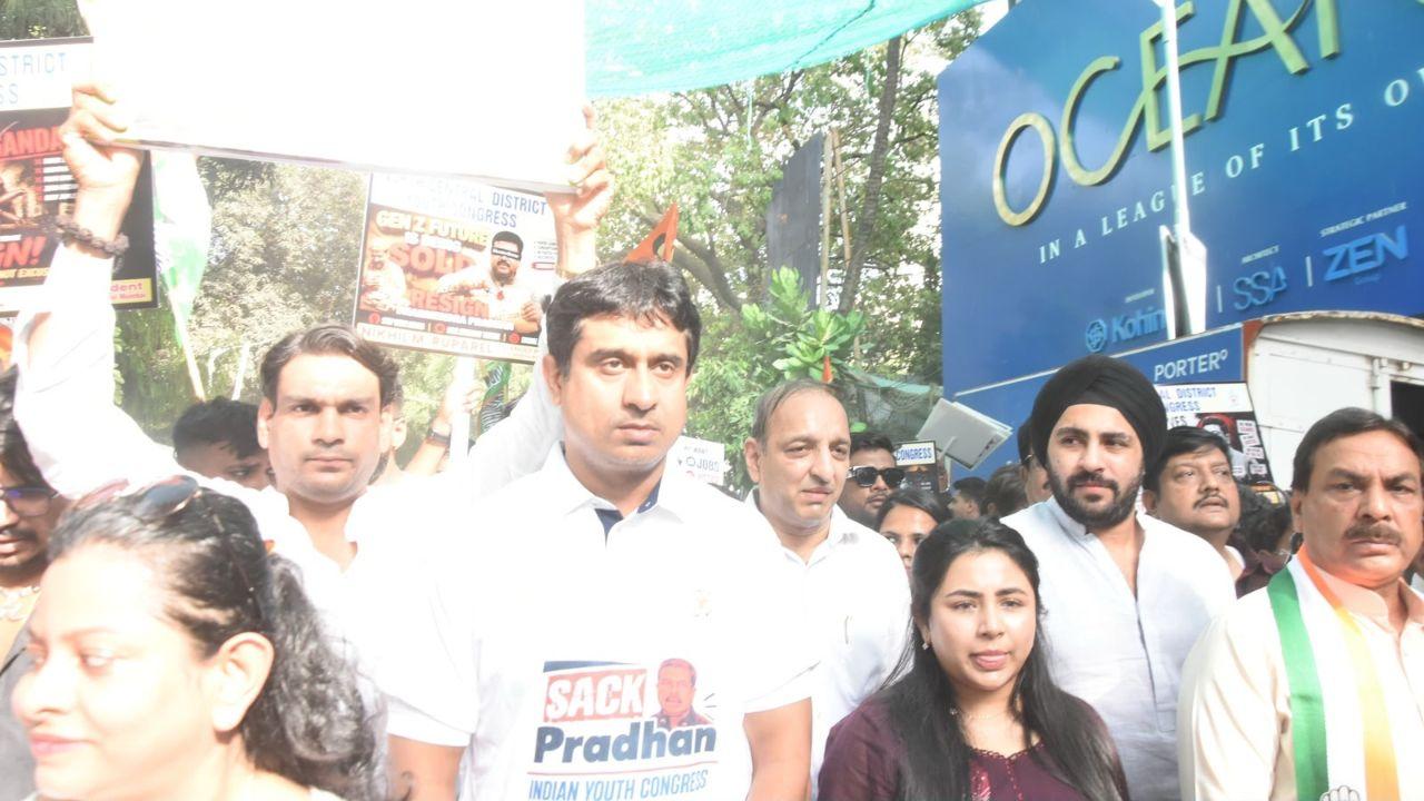 During the protest, slogans such as “Stop paper leaks,” “Give justice to students,” and “Dharmendra Pradhan must resign” echoed through the area. During the protest, slogans such as “Stop paper leaks,” “Give justice to students,” and “Dharmendra Pradhan must resign” echoed through the area.