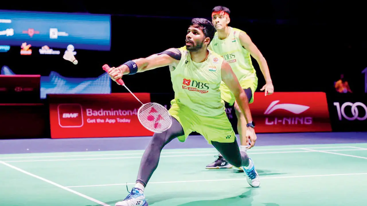 India's Sat-Chi get the drift right at the Singapore Open! India’s Satwiksairaj Rankireddy (left) and Chirag Shetty during their win in the final of the Singapore Open on Sunday. Pic/Badminton Photo